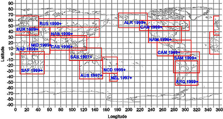 Data available for regions shown