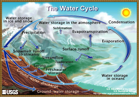 Cartoon showing the hydrological cycle