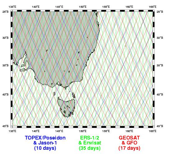 Plot of all ground tracks in the SE Australian region