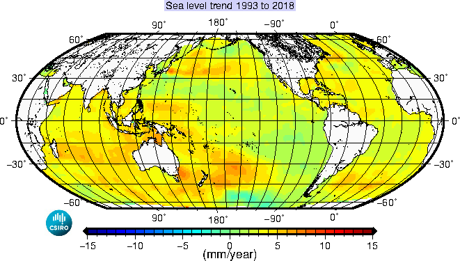 Plot of sea level trends from 1993 to 2019