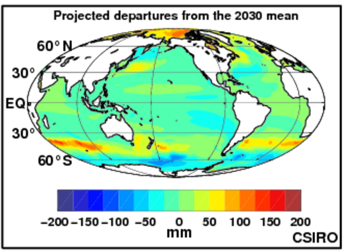SRES A1B projected departures for 2030